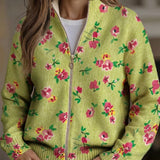Elke™ | Green Cardigan with Floral Pattern