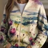 Heike™ | Cardigan with Thistle and Landscape Motif