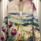 Heike™ | Cardigan with Thistle and Landscape Motif