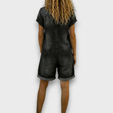 Camilla - Vintage Short Jumpsuit in Denim Effect Cotton