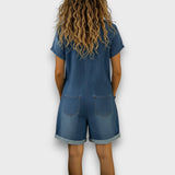 Camilla - Vintage Short Jumpsuit in Denim Effect Cotton