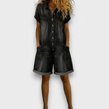 Camilla - Vintage Short Jumpsuit in Denim Effect Cotton